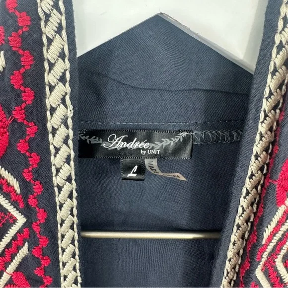 Andree By Unit Blue Embroidered Floral Boho Open Front Cardigan Size Large Fairy - Picture 2 of 8